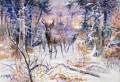 deer in a snowy forest 1906 Charles Marion Russell Indiana cowboy